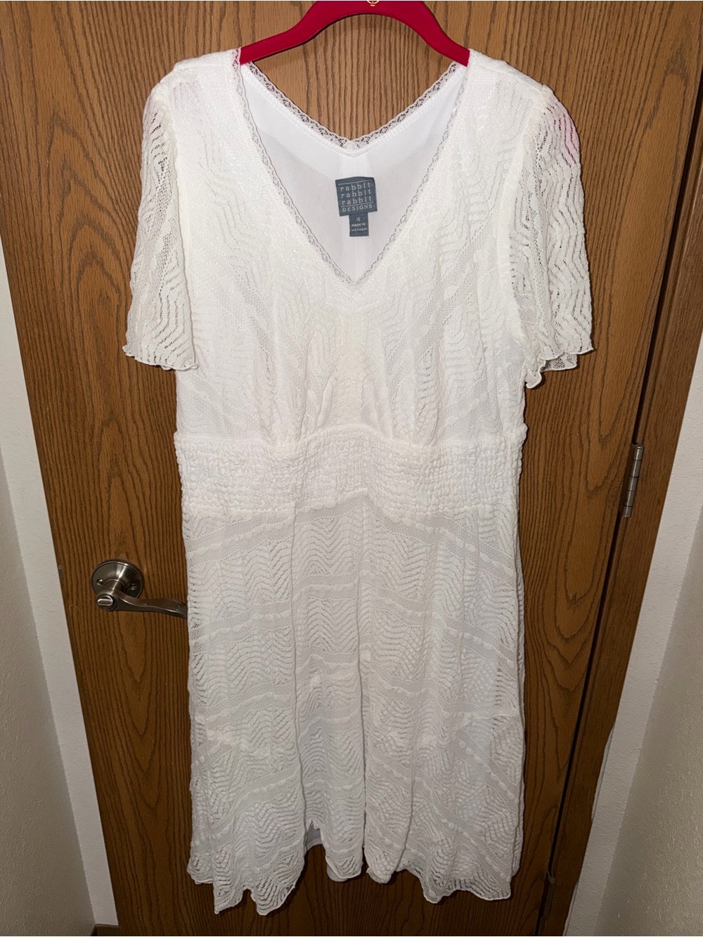 Rabbit Rabbit Rabbit White V-Neck Lace Midi Dress Size 16